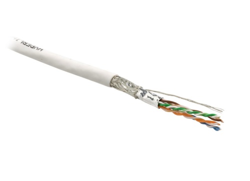 Кабель витая пара экранированная SF/UTP категория 5e 4 пары (26 AWG) многожильный (patch) экран-фольга+мед. оплетка LSZH серый, Hyperline SFUTP4-C5E-P26-IN-LSZH-GY-305 (305 м) | код 236293 | Hyperline