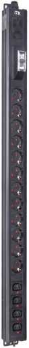 ITK BASE PDU PV1111 22U 1ф 16А 12SCHUKO 4C13 2,6м SCHUKO | код BS-PV12-12D-04C13-11 | ITK by IEK