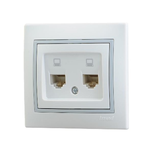 Мира Розетка RJ 45 х2 белый с вст сер | код 701-0215-141 | Lezard