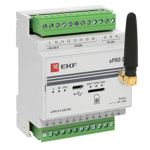 Контроллер базовый ePRO 24 удаленного управления 6вх/4вых 230В WiFi GSM с внешней антенной EKF PROxima | код ePRO-6-4-230-WG1 | EKF