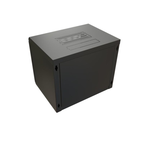 Шкаф настенный 19дюйм WR-TW-1266-GP-RAL9004 (19дюйм) 12U 650х600х600мм RAL 9004 стеклянная дверь черн. (разобранный) | код 520247 | WRline