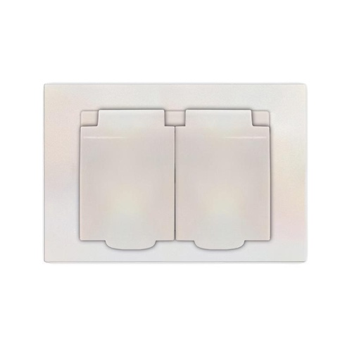 Розетка двухместная UNIVersal серия Афина с/з с крышкой, с/у, 16А, 220В, жемчуг (еврослот), механизм | код A0031-OBr | Universal