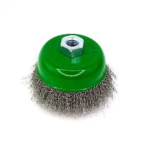 Щетка чашечная Д100xM14, ворс гофр нерж сталь 0,30 по металлу (13-015) | код EB-ISS4 | EuroBrush