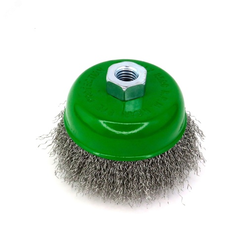 Щетка чашечная Д100xM14, ворс гофр нерж сталь 0,30 по металлу (13-015) | код EB-ISS4 | EuroBrush