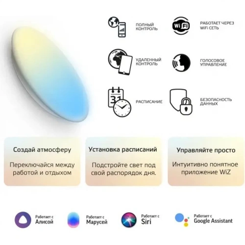 Светильник светодиодный умный 25 Вт 2000 лм 2700-6500К AC 198-264В Управление по Wi-Fi, изменение цветовой температуры и диммирование Smart Home | код 2050112 | GAUSS