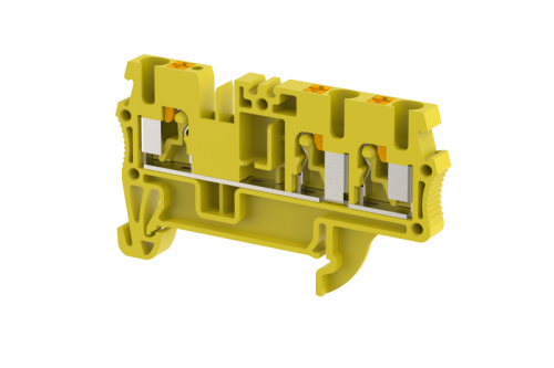 Клемма проходная PUSH-IN 2,5 мм2, на 3 подключения, желтая PQ2.5-1X2-YELLOW | код 3102050004 | Elmex
