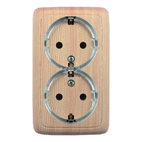 Розетка двойная наружная с заземлением с изоляционной пластиной сосна (стакан) | код РА16-183-02 | HEGEL