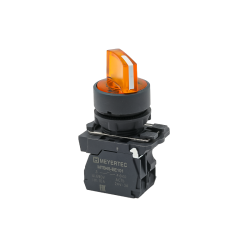 Переключатель на 2 положения с фиксацией и подсветкой, желтый, 1NO, 220V AC/DC, IP65, пластик MTB5-AK25713 | код 137281 | MEYERTEC