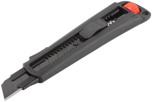 Нож технический 25мм усиленный прорезиненный дополнит. пластиковый прижим профи черн. FIT 10332 фото 2