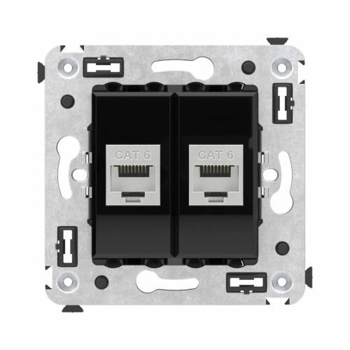 Компьютерная розетка RJ-45 без шторки в стену, кат.6 двойная экранированная, Avanti, Черный квадрат | код 4402794 | DKC
