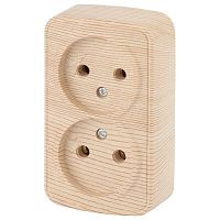 Розетка Intro Polo 3-203-11 двойная без заземления 2х2P, 16A-250В, IP20, ОУ, сосна | код Б0053571 | ЭРА