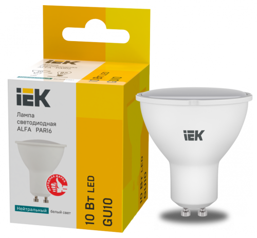 Лампа LED ALFA PAR16 софит 10Вт 230В 4000К GU10 (6шт)IEK | код LLA-PAR16-10-230-4-GU10-6 | IEK