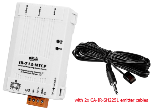 IR-712-MTCP CR Universal IR Learning Remote Module (MBTCP, 2 IR outputs, 512 IR Cmds) with 2 CA-IR-SH2251 (RoHS) | код 00-06104527 | ICP DAS