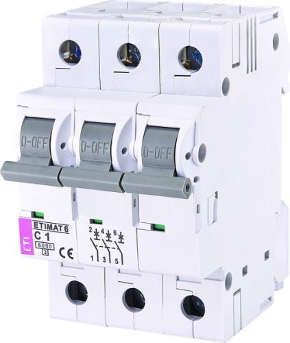 Автоматический выключатель ETIMAT 6 3p C 1A (6kA) | код 002145504 | ETI