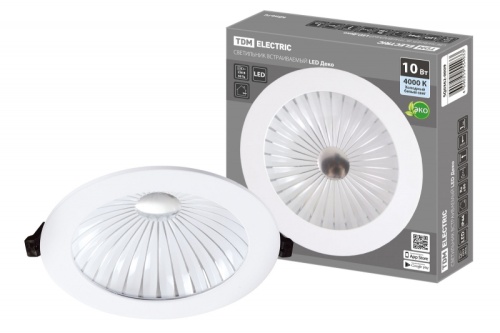 Светильник встраиваемый LED Деко 06, 10 Вт, 4000K, кругл, D170 мм, хром./бел., IP44, TDM | код SQ0362-0009 | TDM