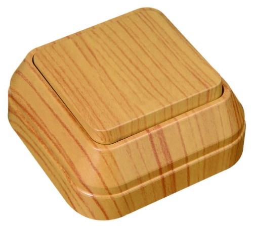 Выключатель одноклавишный наружный проходной дуб | код 45305 | Makel