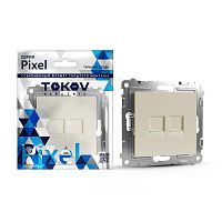 Розетка компьютерная 2-м СП Pixel RJ45 кат.5E механизм беж. | код TKE-PX-RC2-C02 | TOKOV ELECTRIC