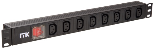 ITK PDU 7 розеток C13 с LED выключателем,1U, вх. С14, без шнура, алюминиевый профиль | код PH12-7C133 | IEK