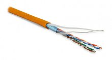 Кабель витая пара экранированная F/UTP категория 5e 4 пары (26 AWG) многожильный (patch) экран - фольга LSZH нг(С)-HF оранжевый, Hyperline FUTP4-C5E-P26-IN-LSZH-OR-100 (100 м) | код 243622 | Hyperline