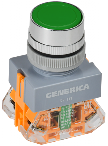 Кнопка D7-11T d=22мм 1з+1р с фикс. зел. GENERICA | код BBT50-11T-3-21-K06-G | GENERICA by IEK