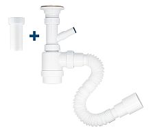 Сифон 2 в 1 для умывальника 1 1/4'х40 (выпуск с нержавеющей решеткой, с отведением для стиральной машинки) с гофротрубой 40х40/50 | код ИС.110631 | MasterProf