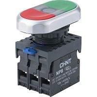 Двойная, кнопка NP8-20SD/3 зеленый, AC110-230В(LED), 2НO, IP65 (R) | код 667625 | CHINT