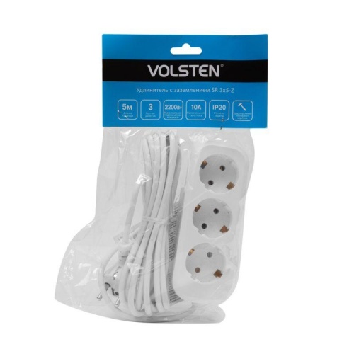 Удлинитель 3х5м с заземл. 10А IP20 SR 3х5-Z УХз10-103 2.2кВт ШВВП Volsten 12425 фото 5