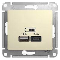 GLOSSA USB РОЗЕТКА A+С, 5В/2,4А, 2х5В/1,2 А, механизм, БЕЖЕВЫЙ | код GSL000239 | Systeme Electric