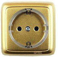 Розетка наружная с заземлением с изоляционной пластиной со шторками (стакан) золото | код РА16-174-07 | HEGEL