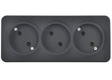 GLORY Розетка 3-местная для открытой установки без заземления без защитных шторок 10А РС23-2-ХЧм черный матовый IEK | код ERH30-K02M-10 | IEK