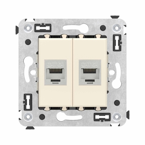 Компьютерная розетка RJ-45 без шторки в стену, кат.6А двойная экранированная, Avanti, Ванильная дымка | код 4405774 | DKC