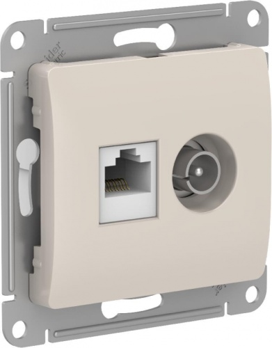 GLOSSA РОЗЕТКА двойная ТВ + компьютерная RJ45, кат. 5Е, механизм, МОЛОЧНЫЙ | код GSL000989 | Systeme Electric