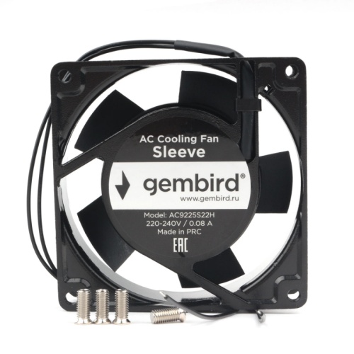 Вентилятор Gembird, 92x92x25, AC, 220, втулка, 2 pin, провод 30 см | код AC9225S22H | Gembird