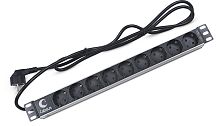 Cabeus PDU-9P-2EU Блок евророзеток для 19 шкафов, горизонтальный, 9 розеток, 16 A, без выключателя, шнур 2м, алюминиевый корпус, немецкий стандарт | код 7288c | Cabeus