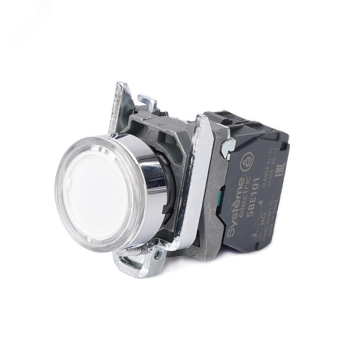 Кнопка SB4 с подсветкой в сборе модульная 22мм белая металл 24ВDC 1НО | код SB4BW31B1 | Systeme Electric