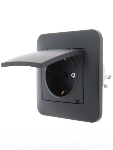 KARINA Розетка с/з с крышкой керамика чёрный бархат (10шт/120шт) | код 707-4288-123 | Lezard