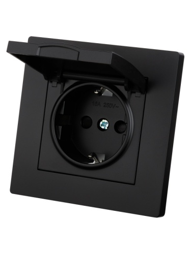 Розетка 2П+З 16А 250В IP44 с защ. шт. с крышкой черная Сенеж TDM | код SQ1816-0279 | TDM