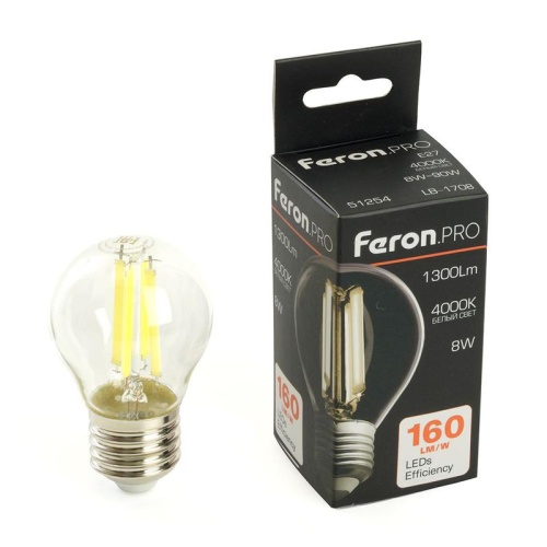 Лампа светодиодная LED 8вт Е27 белый шар FILAMENT Feron.PRO | код 51254 | Feron Лампа светодиодная LED 8вт Е27 белый шар FILAMENT Feron.PRO | код 51254 | Feron