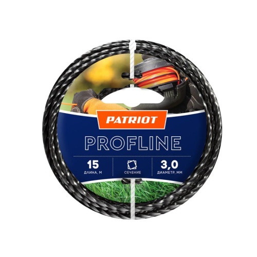 Леска Profline D3.0мм L15м (скрученный квадрат) 300-15-5 на пластиковой обойме черн. | код. 805402211 | PATRIOT