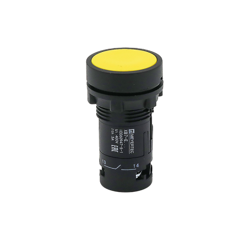 Кнопка плоская желтая с фиксацией, 1NO+1NC, IP54, пластик MTB7-EH55 | код 132696 | MEYERTEC