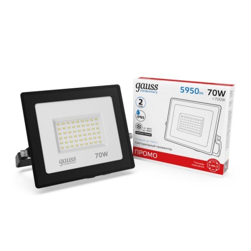 Прожектор светодиодный Elementary 70Вт IP65 6500К 5950лм PROMO G3 черн. GAUSS 613100370P фото 2
