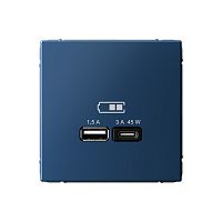 ARTGALLERY USB РОЗЕТКА A + тип-C 45Вт высокоскор.заряд. QC, PD, механизм, АКВАМАРИН | код GAL001129 | Systeme Electric
