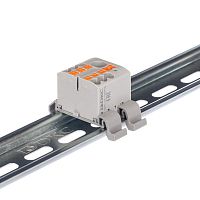 Блок распределительный с горизонт. адаптером на рейку шир. 35мм зажим push-in 1 ввод 6кв.мм 4 точки подключения 2.5кв.мм сер. DKC DTP1-104-104SPUG-H