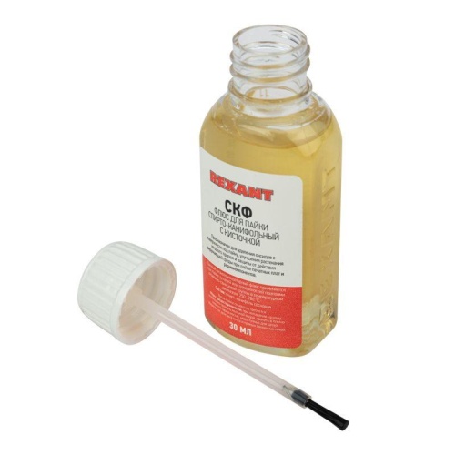 Флюс для пайки , СКФ (спирто-канифольный), 30 мл, с кисточкой, флакон | код 09-3641 | REXANT фото 3 Флюс для пайки , СКФ (спирто-канифольный), 30 мл, с кисточкой, флакон | код 09-3641 | REXANT фото 3