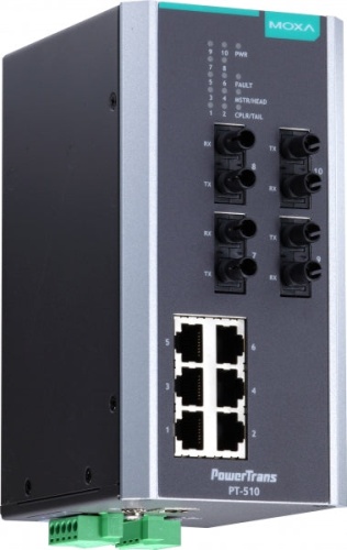 Коммутатор PT-510-MM-LC-48 IEC 61850-3 managed DIN-Rail switch, 8 x 10/100BaseT(X), 2 x 100BaseFX MM, LC connectors, 1 power su | код 00-06074493 | MOXA
