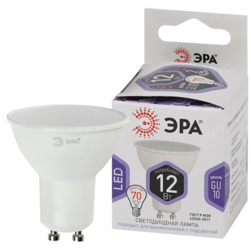 Лампа светодиодная LED MR16-12W-860-GU10 MR16 12Вт софит GU10 холод. бел. | Код. Б0049076 | ЭРА
