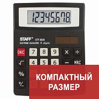 Калькулятор настольный STAFF STF-8008, КОМПАКТНЫЙ (113х87 мм), 8 разрядов, двойное питание, 250147 | код 250147 | STAFF