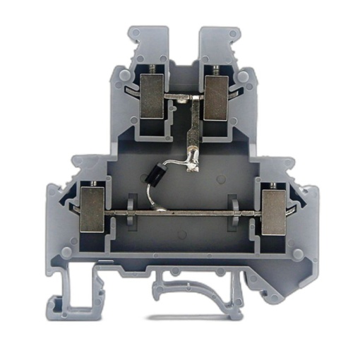 Клемма со встроенным диодом, двухуровневая, один диод между верхним и нижним уровнем, катод соединен с верхним уровнем, винтовой зажим, 4 точки подключения, 4 кв.мм, серая | код GUR-D-B | DKC