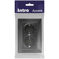 Розетка Intro Accent 6-205-07 , 2X2P+E Schuko, 16А-250В, IP20, СУ, AL/CU, графит | код Б0063496 | ЭРА