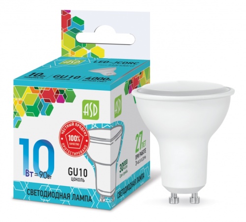 Лампа светодиодная LED-JCDRC-standard 10Вт 230В GU10 4000К 900Лм ASD | код 4690612015903 | ASD